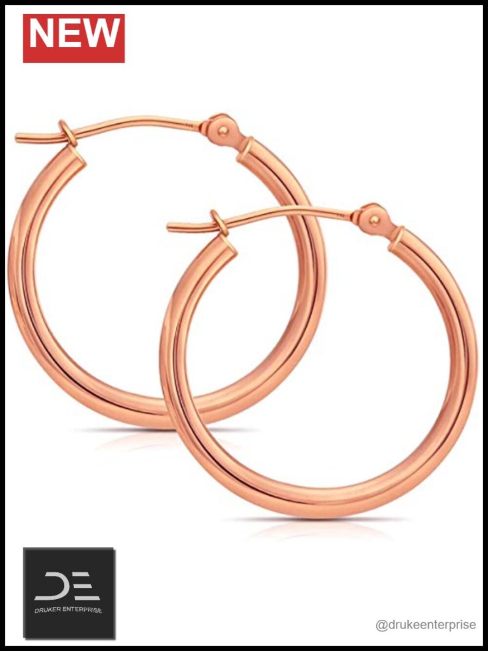 14k Rose Gold Classic Hoop Earrings, Round Polished Hoops